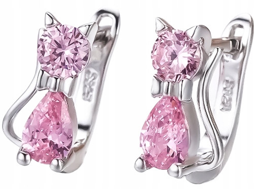  Silver 925 earrings pink cats for girls, cats silver earrings