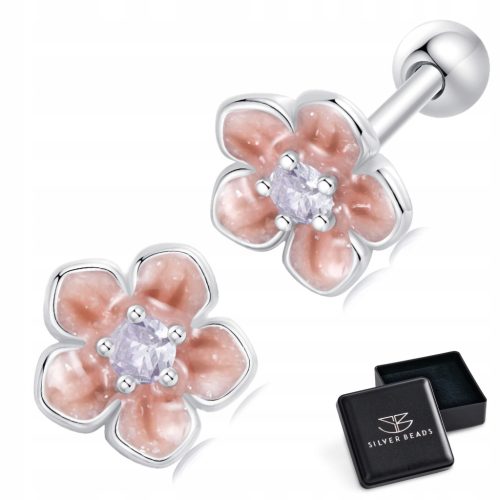  K626 Cherry tree flowers screw stud earrings silver 925