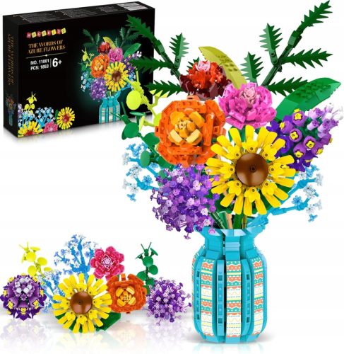  BLOCKS FLOWERS BOUQUET WITH VASE DECORATIVE CREATIVE GIFT ETERNAL 1853pcs