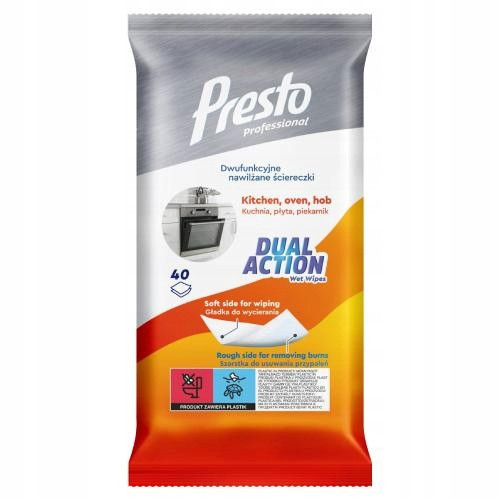  PRESTO Wet wipes for kitchen, oven, hob, Dual Action, 40 pcs.