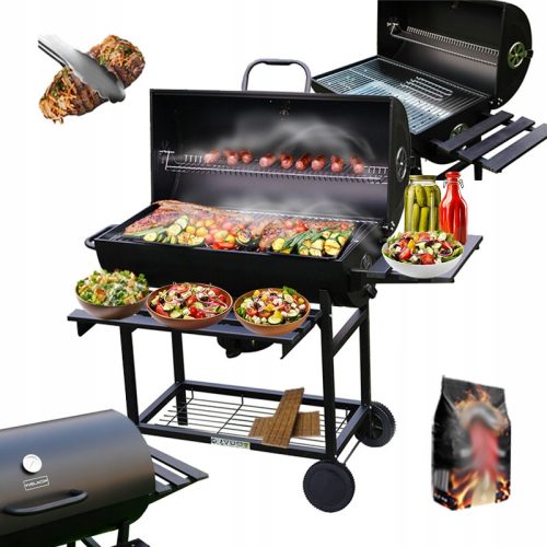  GARDEN CHARCOAL GRILL WITH LID AND SHELVES VL09-A1 BLACK