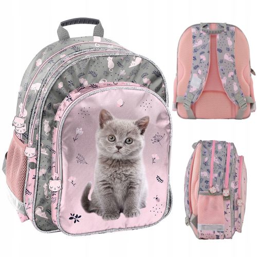 Girls' Pink Paso Cat Backpack for Grades 1-3 - Durable and Ergonomic