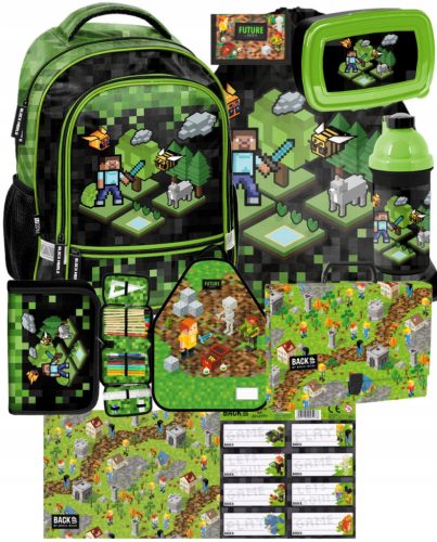  SET OF 11 ELEMENTS MINECRAFT SCHOOL BACKPACK PIXEL PIXEL GAME MINECRAFT BACKPACK