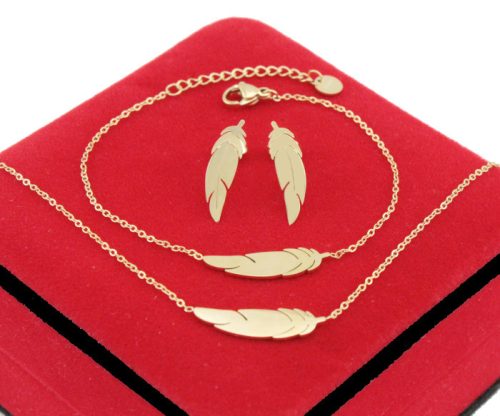  JEWELRY SET GOLD PLATED SURGICAL STEEL FEATHERS