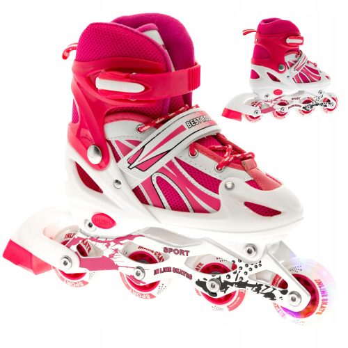  PATINS EN LIGNE RÉGLABLES ROSE 34-37 ROUE LED EN CADEAU