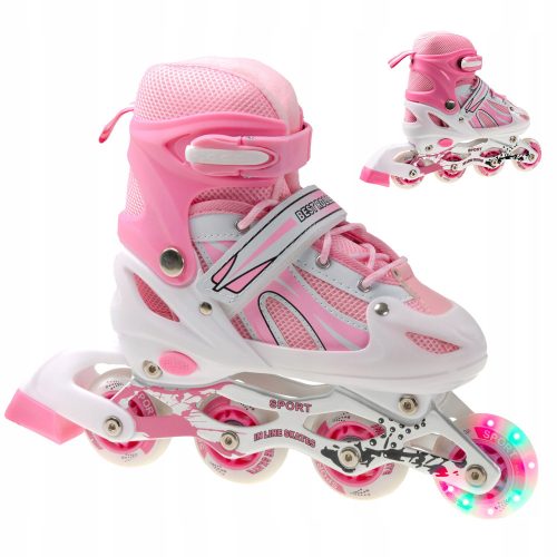  PATINS EN LIGNE RÉGLABLES ROSE 38-41 ROUE LED EN CADEAU