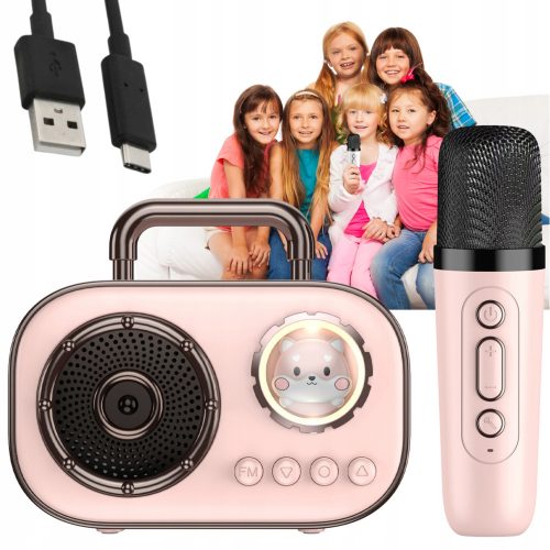  WIRELESS KARAOKE SET WITH BLUETOOTH MICROPHONE + SPEAKER FOR KIDS + USB - USB-C CABLE 0.5 M 50 CM WHITE