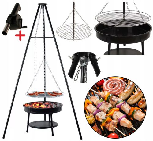  Hanging Charcoal Grill Fire Pit Garden Tripod Campfire + Blower FREE
