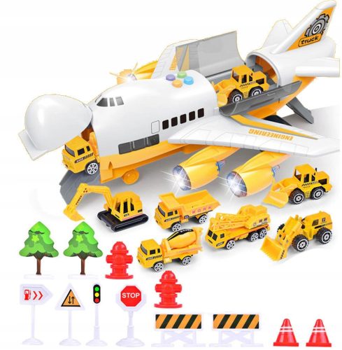  LARGE DISPOSABLE AIRCRAFT WITH CARS, EXCAVATORS, BULLDOZERS