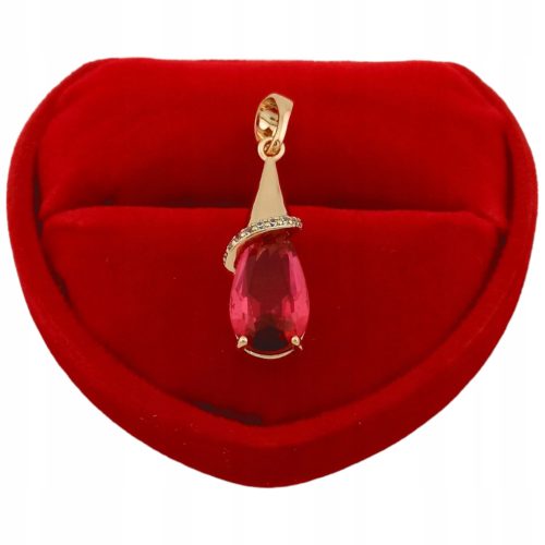  Gold pendant red teardrop diamond elegant line gold plated 18k