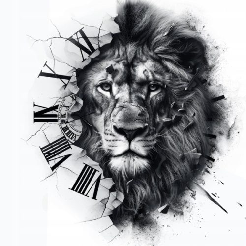  TATTOO - LION TIME CLOCK - TEMPORARY WASHABLE FOR SUMMER MULTI-DAY