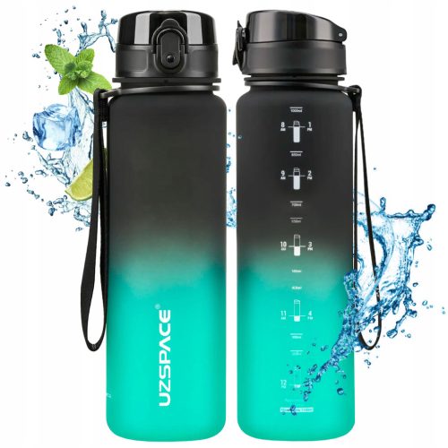  WATER BOTTLE WITH MOTIVATIONAL MEASUREMENT 1L TRITAN BPA-FREE BLACK-GREEN