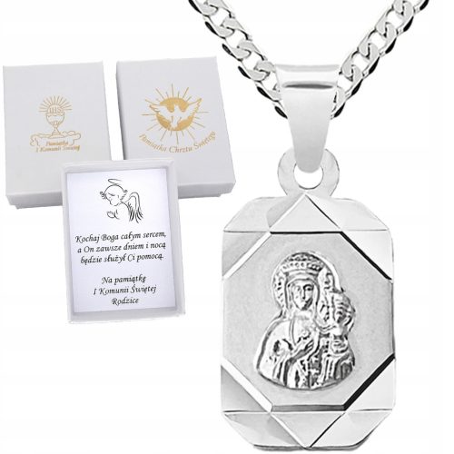  SILVER CHAIN COMMUNION MEDAL MOTHER OF GOD FOR COMMUNION FOR BAPTISM 925