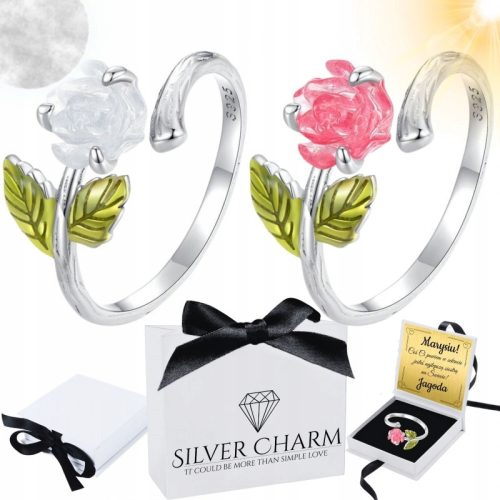  Silver flower ring, rose changing color in UV light silver 925