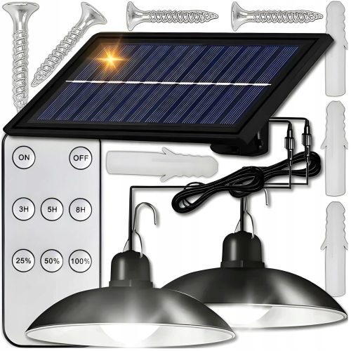  SOLAR LAMP 2x LED CHANDELIER HANGING OUTDOOR GARDEN SILVERSHARKY PANEL