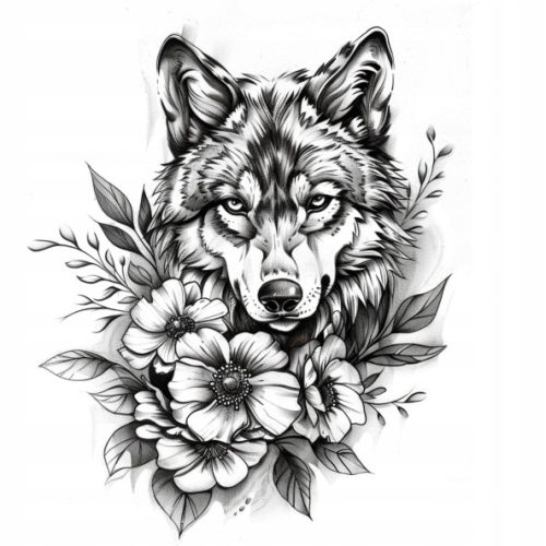  TEMPORARY TATTOO WATERPROOF wolf flowers men's women's WASHABLE