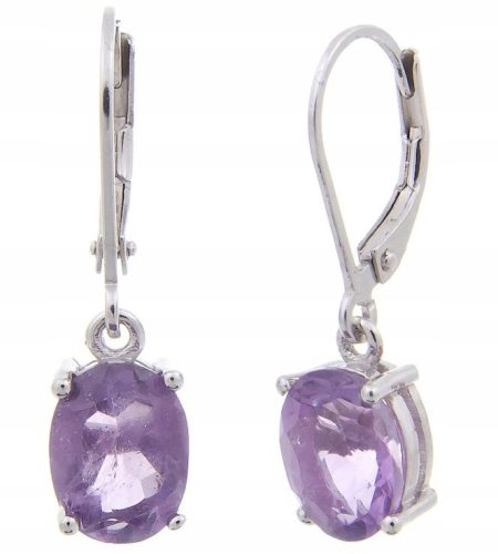  HANGING SILVER EARRINGS RHODIUM PLATED AMETHYST NATURAL GIFT