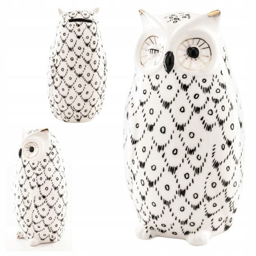  LARGE OWL piggy bank, opened, ceramic, CAPACITY, white, ORIGINAL 18.5