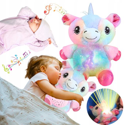 Unicorn plush toy with projector, night lamp, melodies, music box