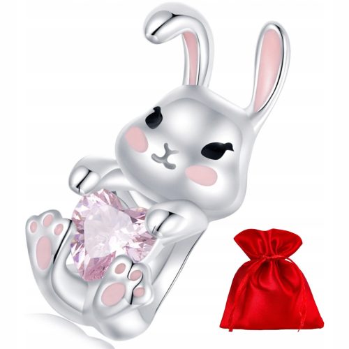  H091 Rabbit with heart silver charm bead silver 925