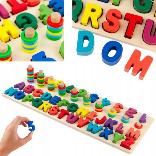  WOODEN PUZZLE SORTER BLOCKS ALPHABET NUMBERS