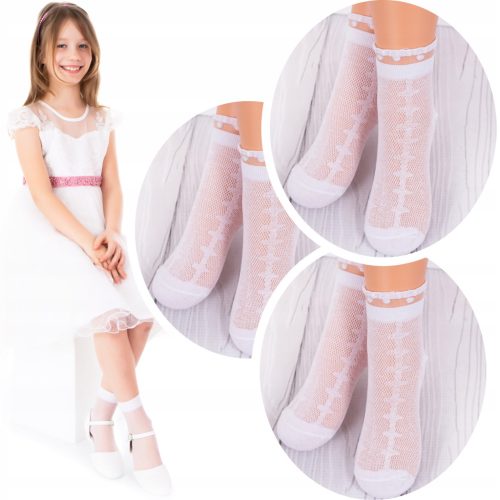  3 Pairs Communion COTTON SOCKS openwork with FRILL Fenome