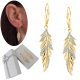  Women's EARRINGS LONG hanging FEATHERS gold plated with zircons silver 925