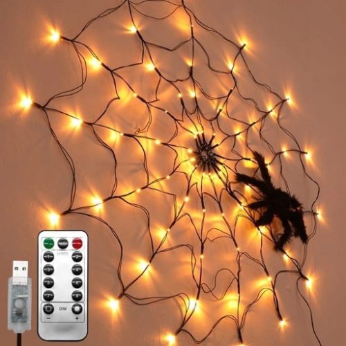  SPIDER WEB LAMP 80 LED HALLOWEEN SPIDER WITH REMOTE CONTROL