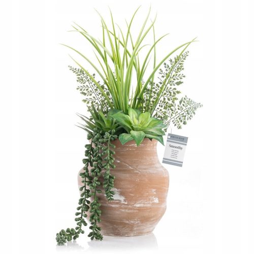  Artificial plants in a decorative clay pot