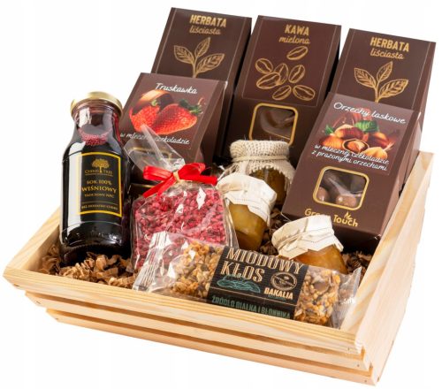  GIFT BASKET tea set box coffee strawberries nuts in chocolate