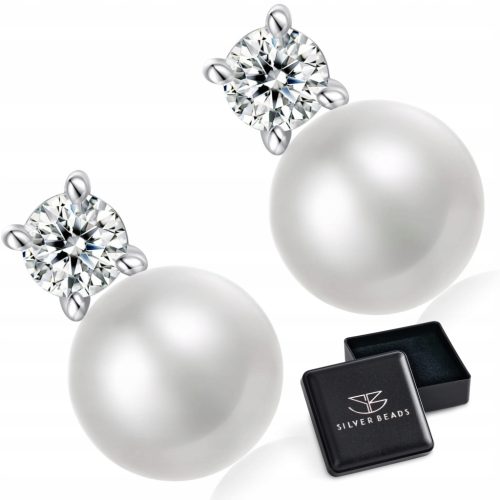  KM46 Silver pearl stud earrings Moissanity 0.1 ct 925 silver