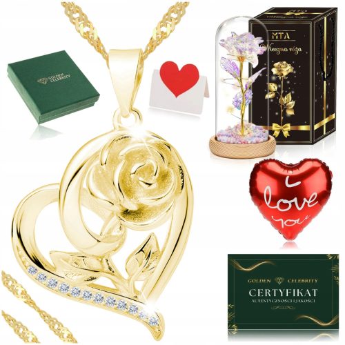  GOLD CHAIN WITH HEART + ETERNAL ROSE LED JEWELRY FOR WOMAN MOTHER