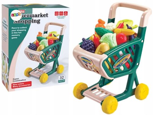  Shopping Cart For Kids Vegetables and Fruits Set Green