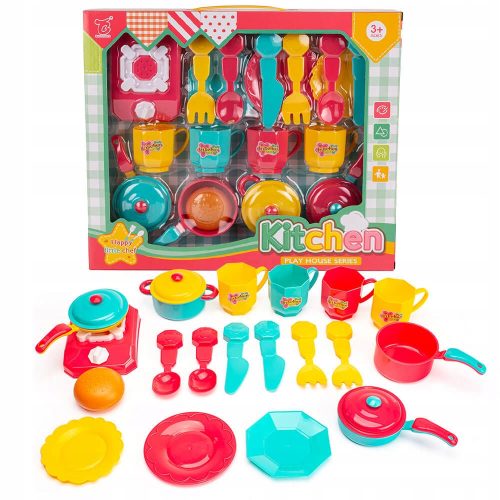  CHILDREN'S COOKING UTENSILS SET, CUPS, CUTLERY, PANS 22 PIECES