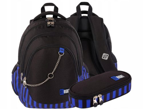  School backpack with multiple compartments ST.RIGHT Black, shades of blue, multicolored 23 l + pencil case St. Majewski