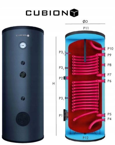  Heater boiler solar tank 500 L two 2 coils CUBION CU-SO2