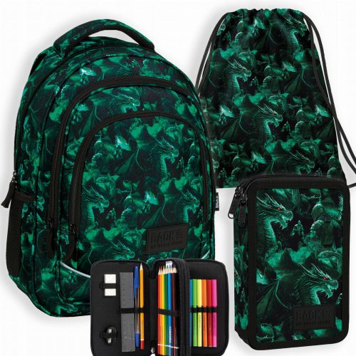  Backup School Backpack with Multiple Compartments, Black, Green Tones, 26 l