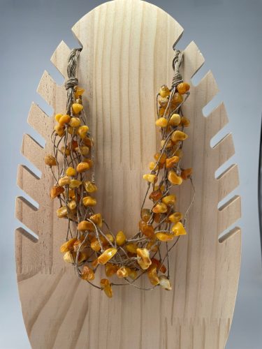  Amber and linen braided necklace