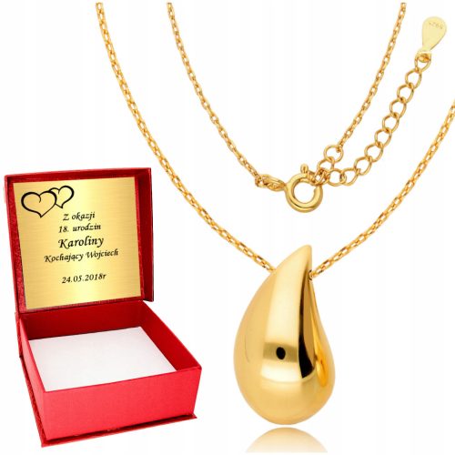  Gold Necklace 925/585 Large Teardrop Drop Gilded for Gift