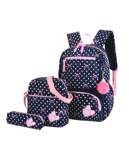 Navy-Pink Stylish 3-in-1 Backpack, Pencil Case, and Handbag Set with Bonus Plush Keychain