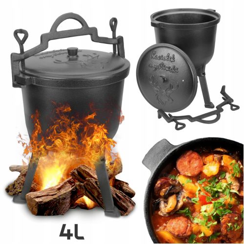  4L Hungarian cast iron hunting cauldron for campfire grill roasts
