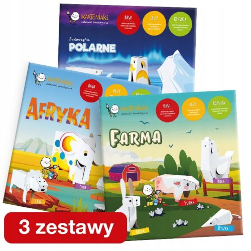  3in1 POLAR + AFRICA + FARM Animals for folding and coloring