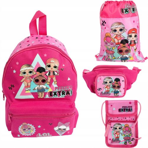  LOL Surprise Undercover kindergarten backpack with one compartment for girls. Pink tones, multi-colored