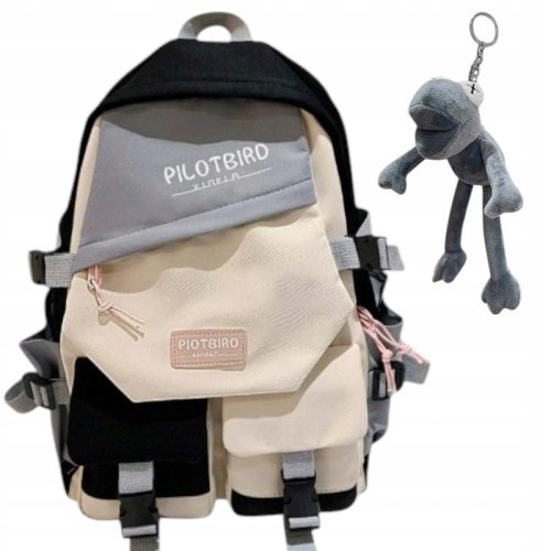Cream-Colored School Backpack with Frog Charm for Girls