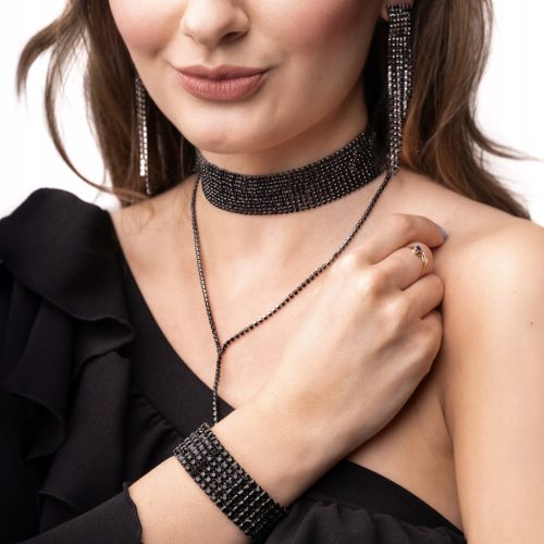  Set of necklace choker earrings bracelet Black zircons