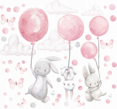  Wall Stickers PASTEL RABBIT PINK RABBIT BALLOONS FOR CHILDREN