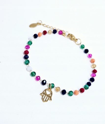  Bracelet Colorful Glass Beads Gold Hand of Fatima Heart