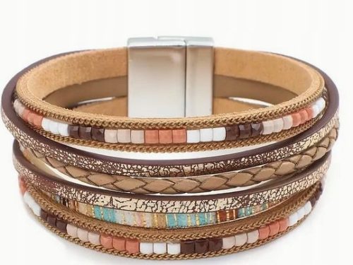  Leather bracelet boho silver straps with magnet