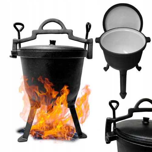  Hunting kettle cast iron enameled 5L pot campfire grill non-stick