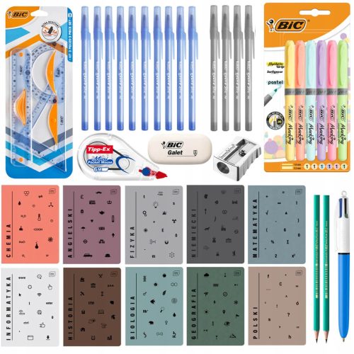  XXL school equipment set for grades 7-8 and upper secondary school, BIC, 39 pieces. 10 issues